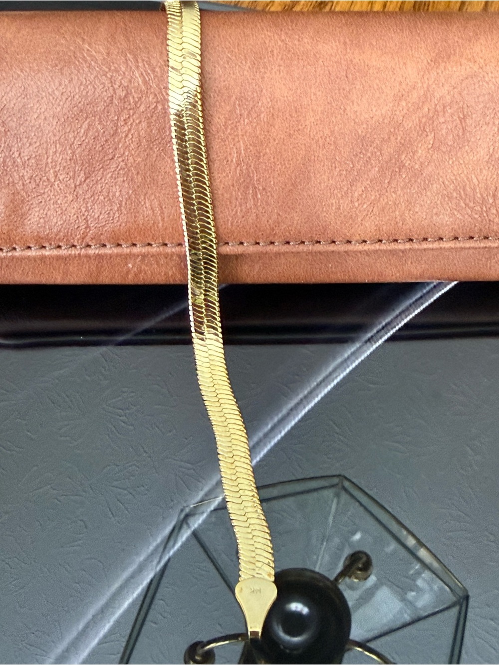 Gold Tone Herringbone Chain Bracelet Metal Lobster Clasp No Stone